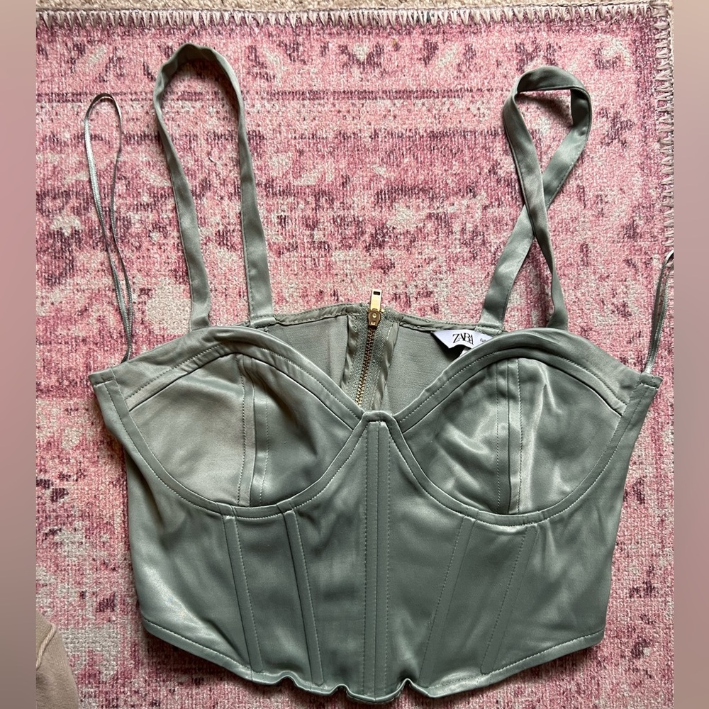 Zara green crop top corset
